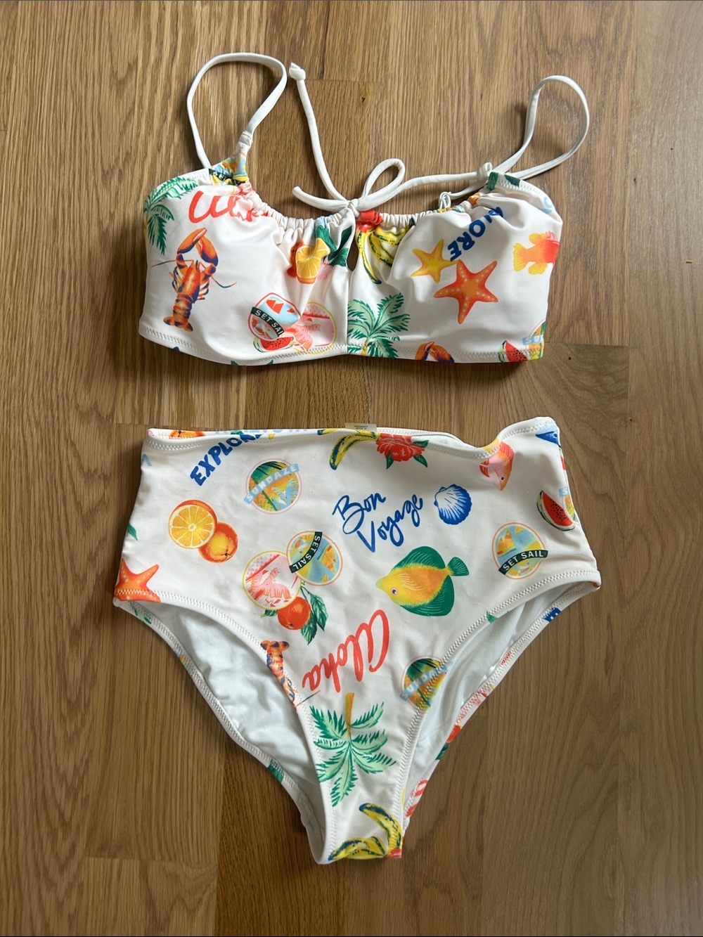 Old Navy White Tropical Print Two-Piece Bikini with Multicolor Accents